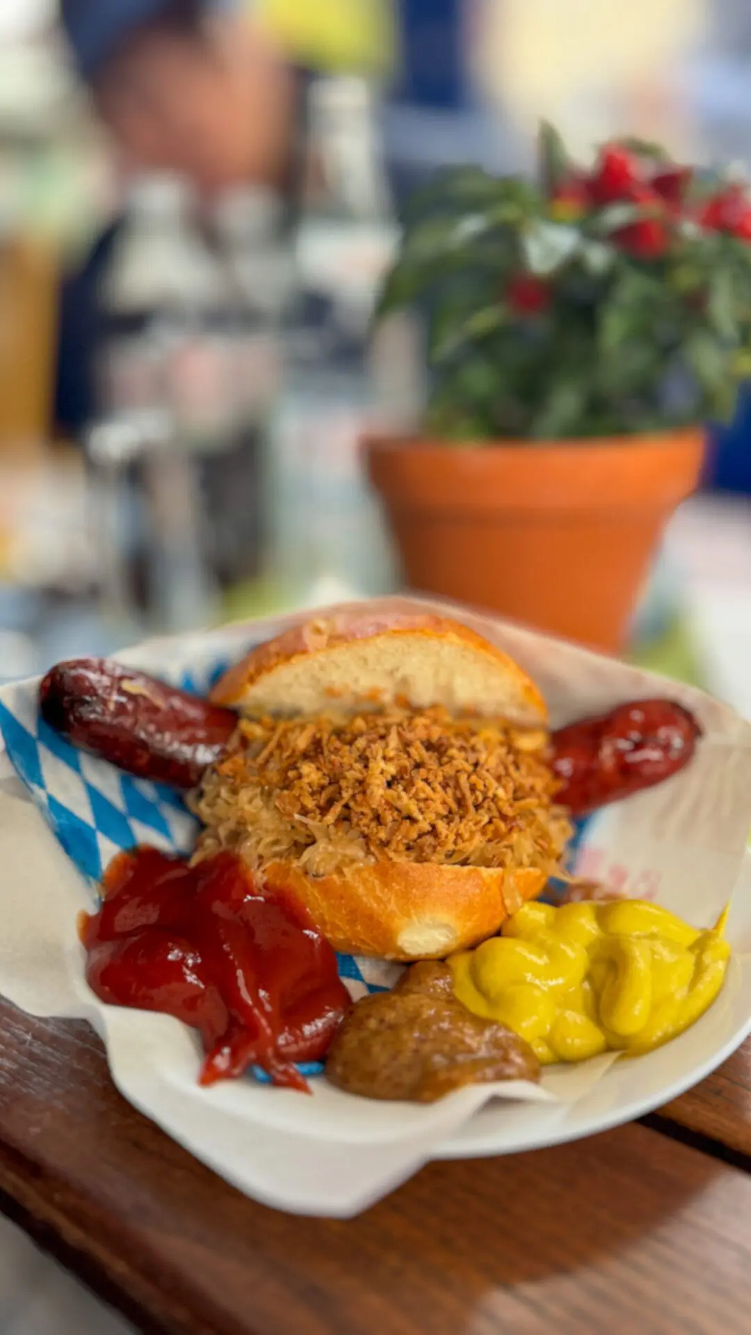 Bull created by a hot dog, with catsup and mustard