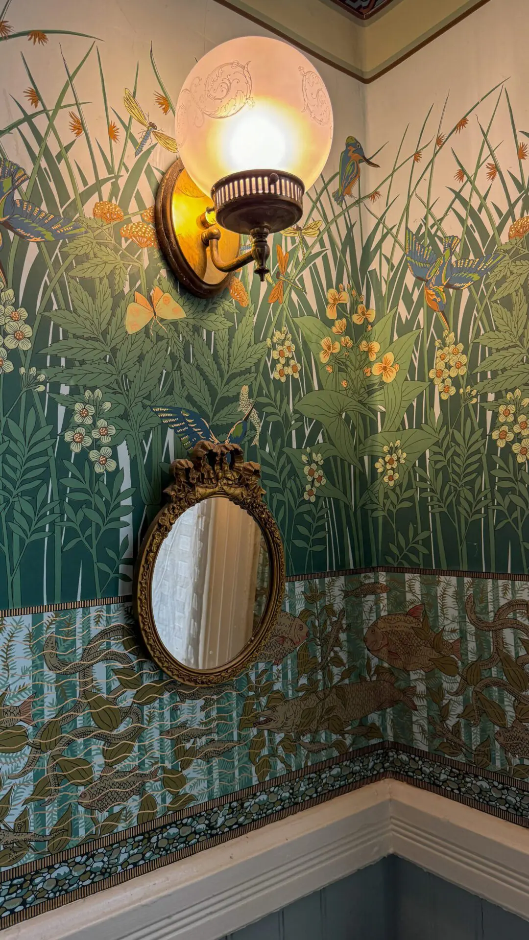 Set of Victorian mirrors and wallpaper with nature motifs