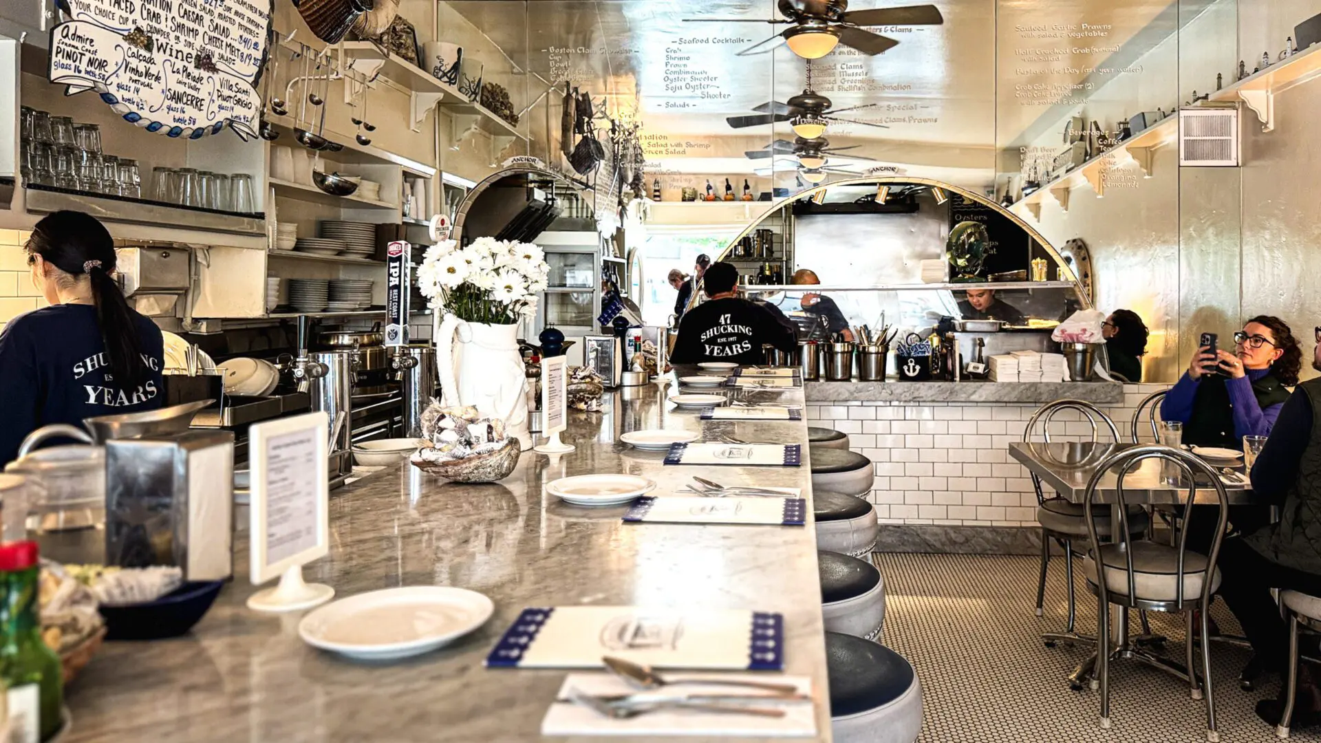 Interior counter and dining area of Anchor Oyster Bar