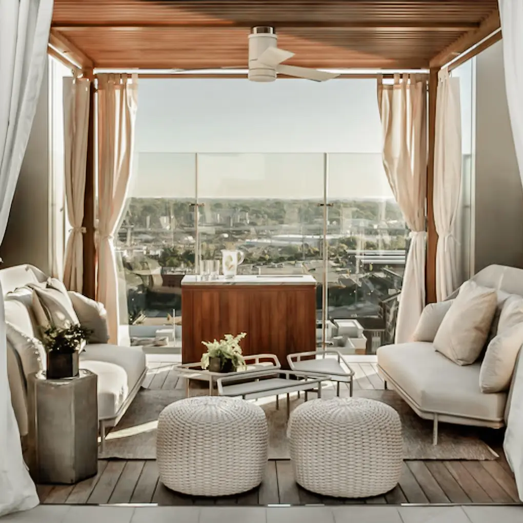 woman with a bob haircut holding a camera up to her face with a light in the background