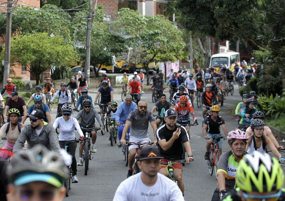 Colombia, Medellín, Ciclovia People biking in the street