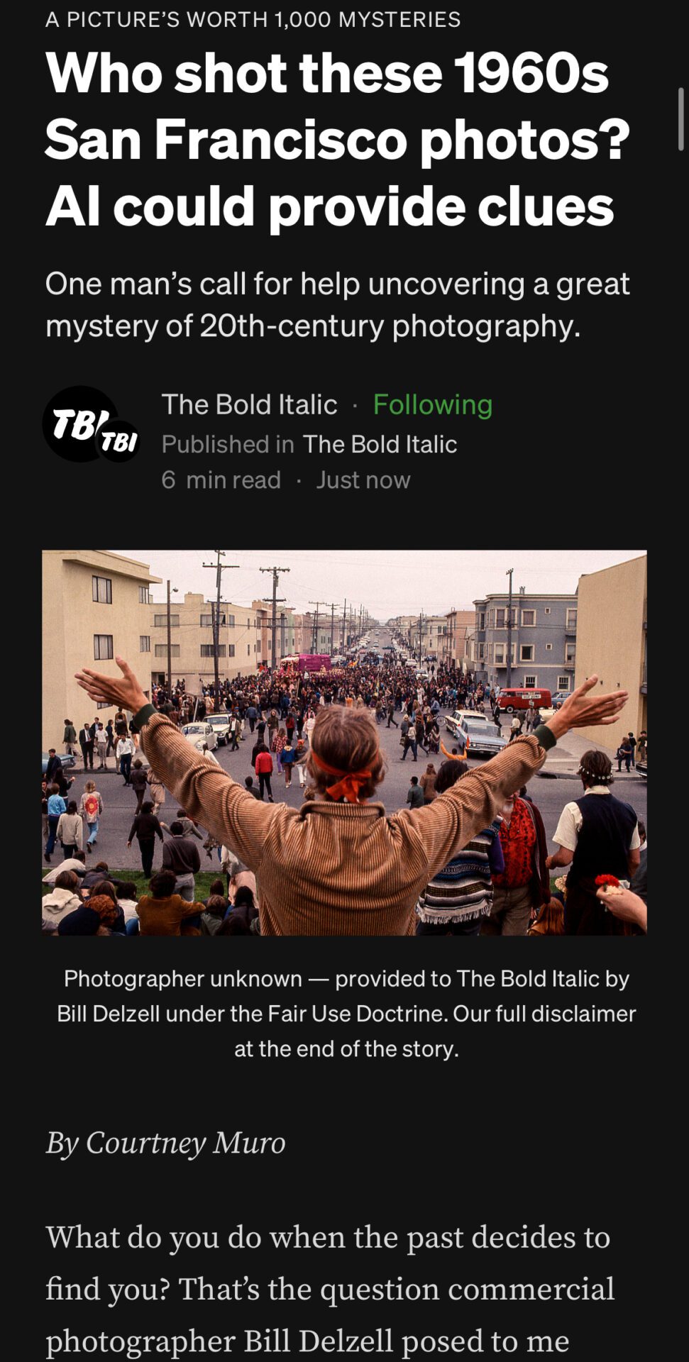The saga of the undeveloped counterculture photos Publication cover for an article in The Bold Italic about a man who found undeveloped historical photos of the counterculture movement in San Francisco
